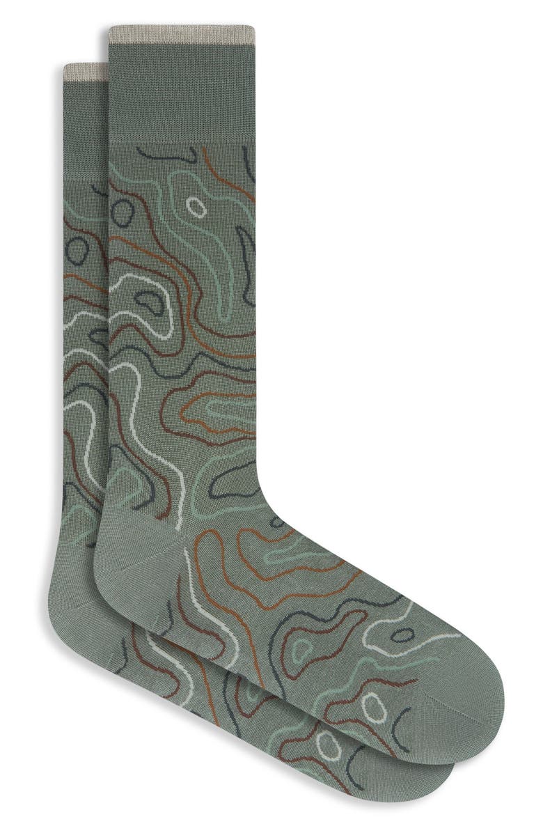 Bugatchi Topography Pattern Mercerized Cotton Blend Dress Socks, Main, color, Khaki