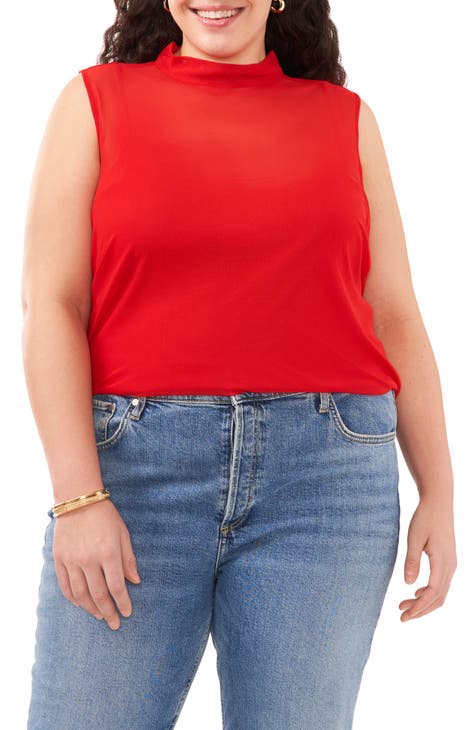 Sleeveless Mock Neck Mesh Top (Plus)