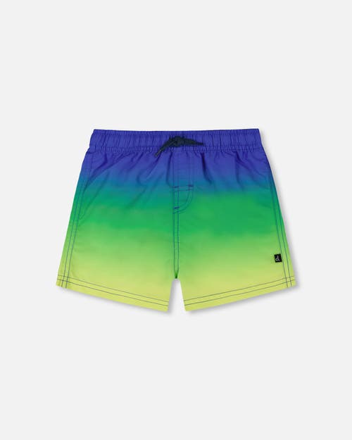 DEUX PAR DEUX DEUX PAR DEUX LITTLE BOY'S SWIM TRUNKS BLUE, GREEN, AND LIME GRADIENT