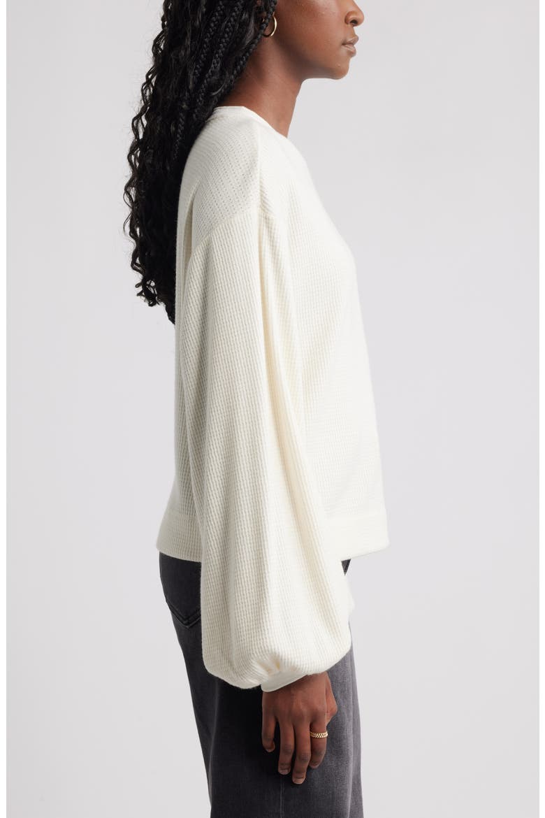 Blouson Sleeve Waffle Knit Top, Alternate, color, IVORY EGRET