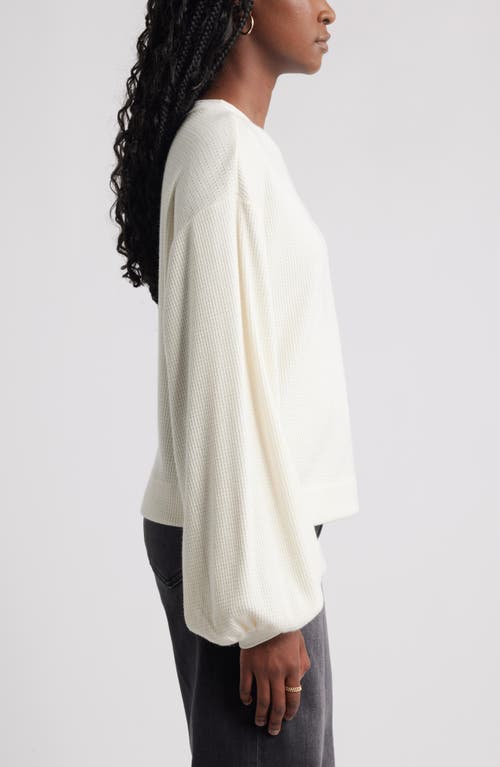 Treasure & Bond Blouson Sleeve Waffle Knit Top In White