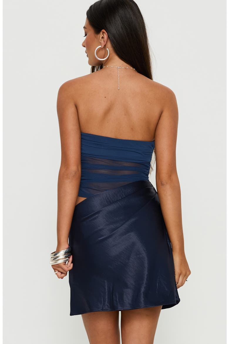 Elemental Strapless Mesh & Satin Minidress, Alternate, color, BLUE