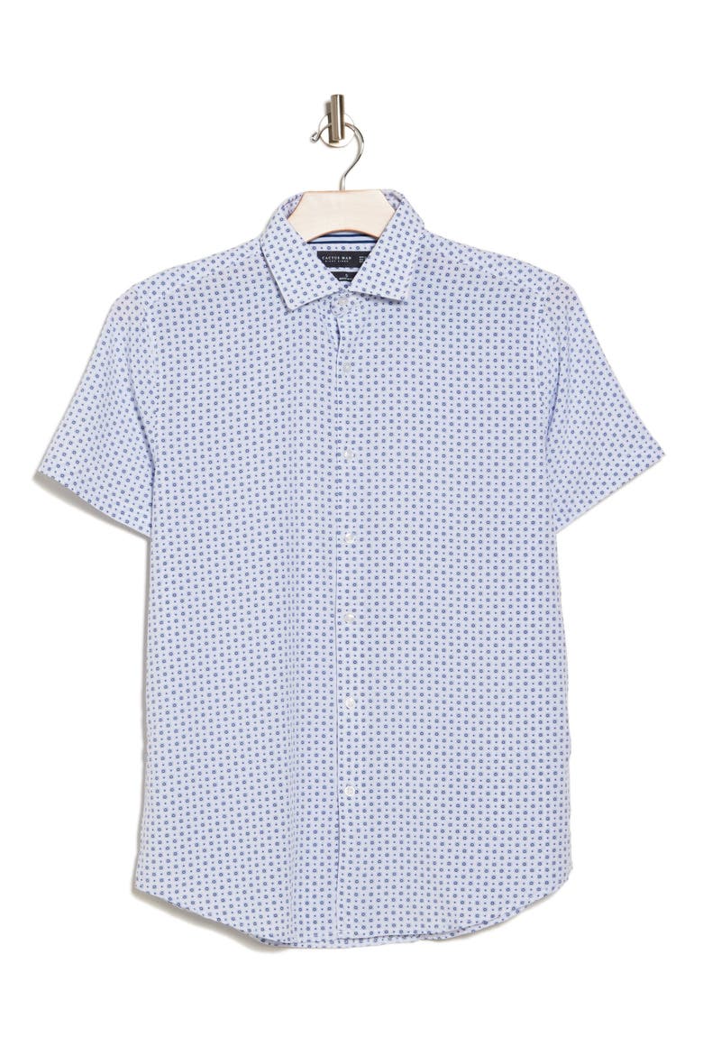 Geometric Dressy Tech Short Sleeve Button-Up Shirt, Alternate, color, BLUE