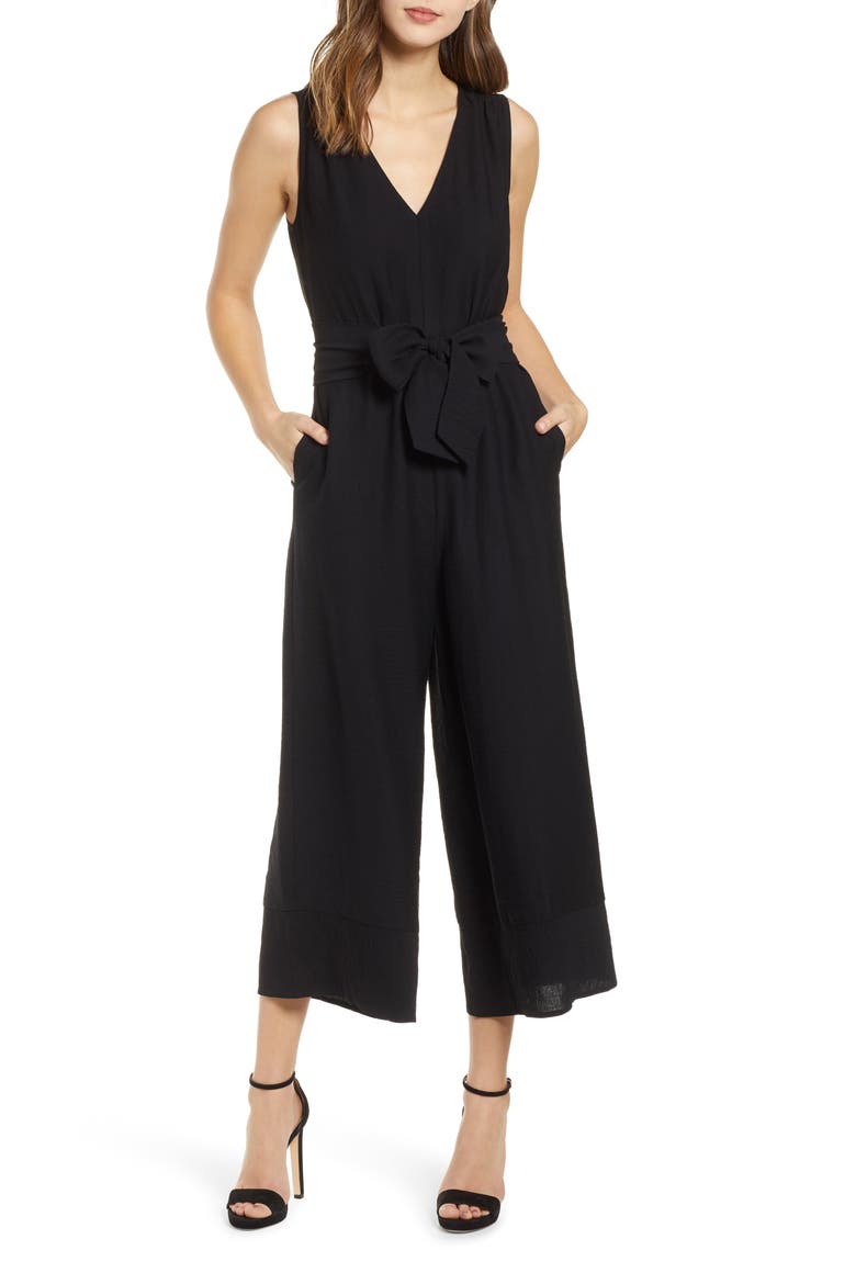 Tie Front Jumpsuit, Main, color, BLACK