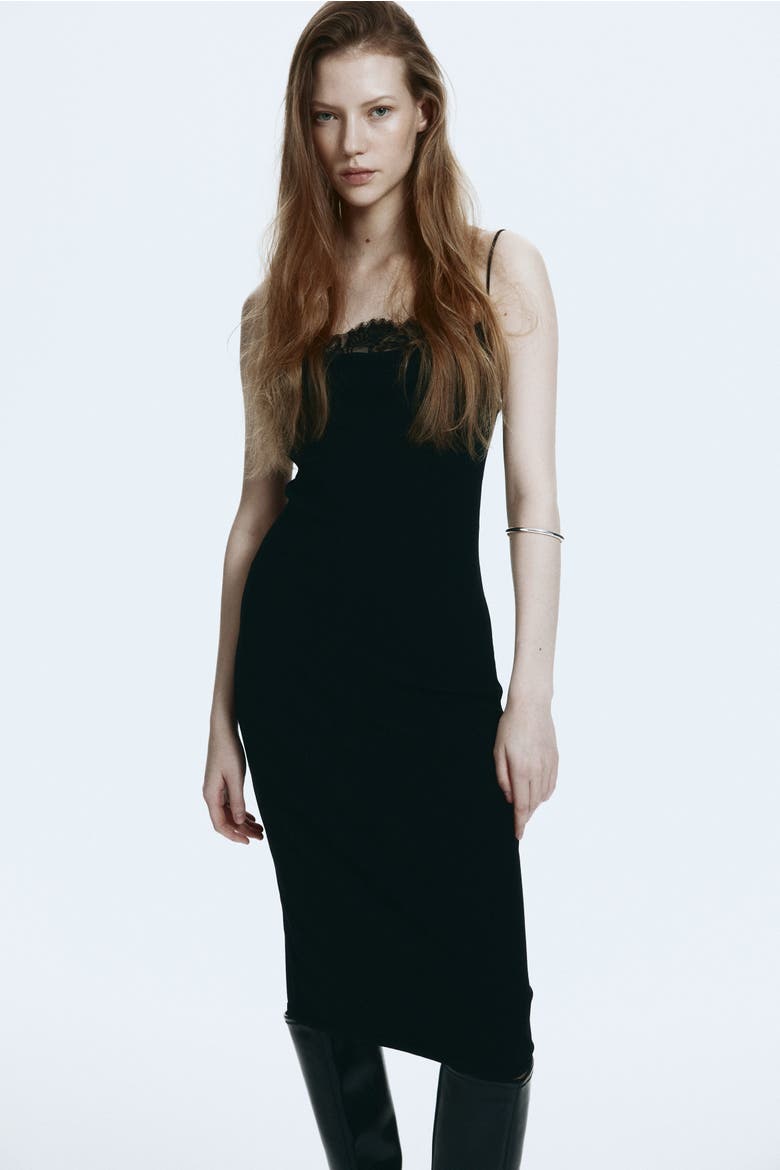 Lace-trimmed Dress, Alternate, color, Black