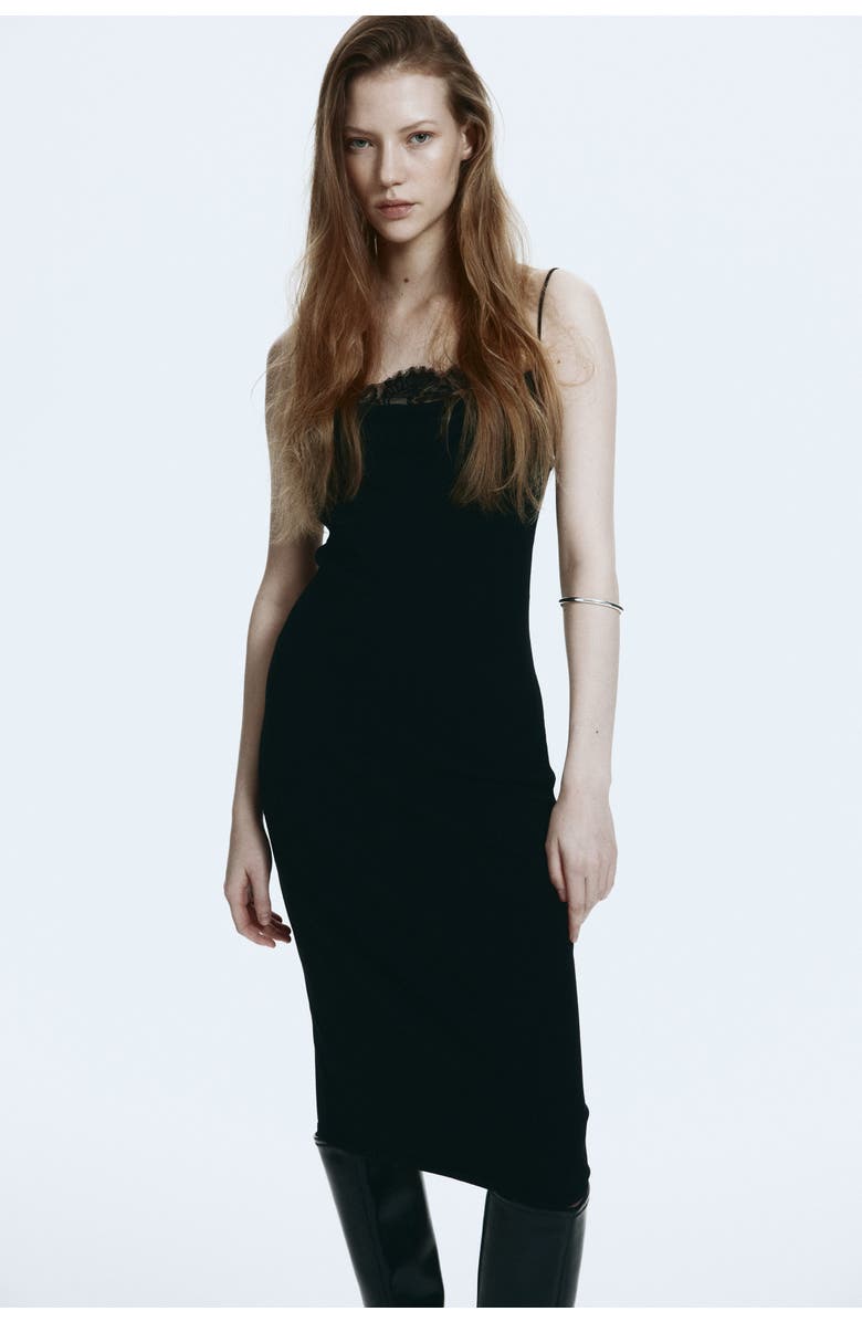 H&M Lace-trimmed Dress, Alternate, color, Black