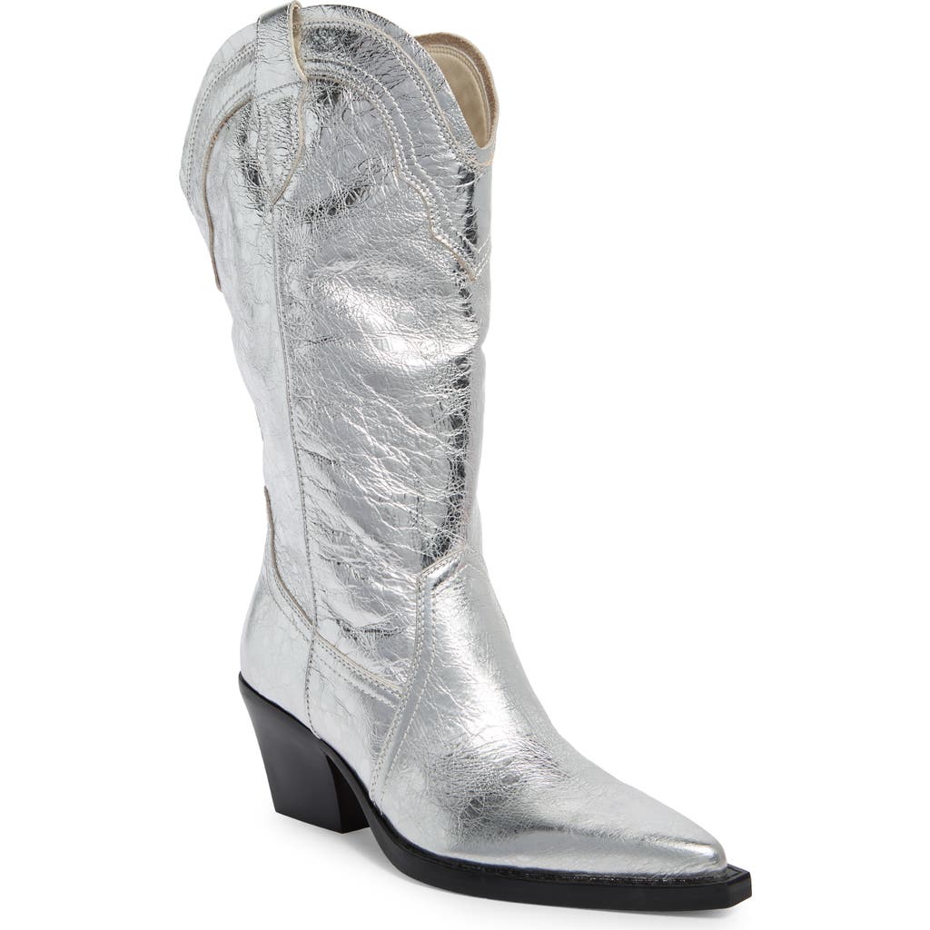Dolce Vita Rasima Metallic Cowboy Boot In Silver