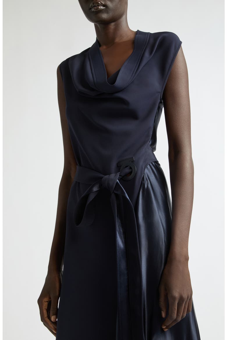 Asymmetric Cady & Satin Maxi Dress, Alternate, color, NEW NAVY