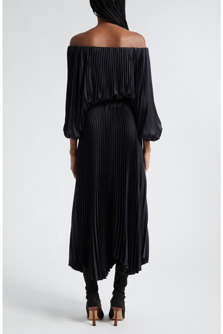 Sienna Pleated Off the Shoulder Maxi Dress, Alternate, color, BLACK
