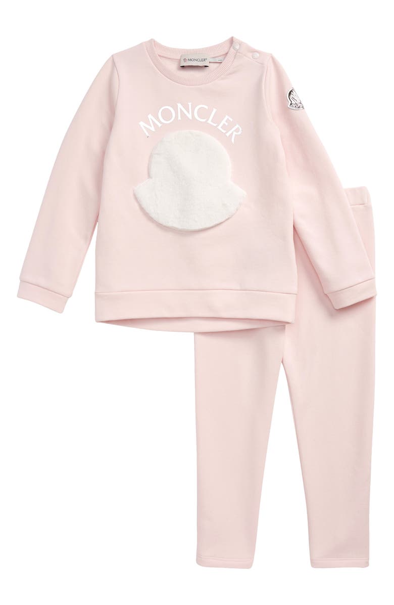 Moncler Kids' Faux Fur Logo Sweatshirt & Pants Set, Main, color, 