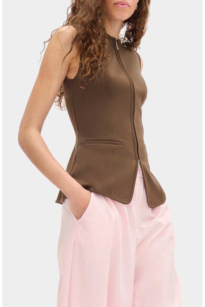Miguel Zip Ponte Vest, Alternate, color, BROWN