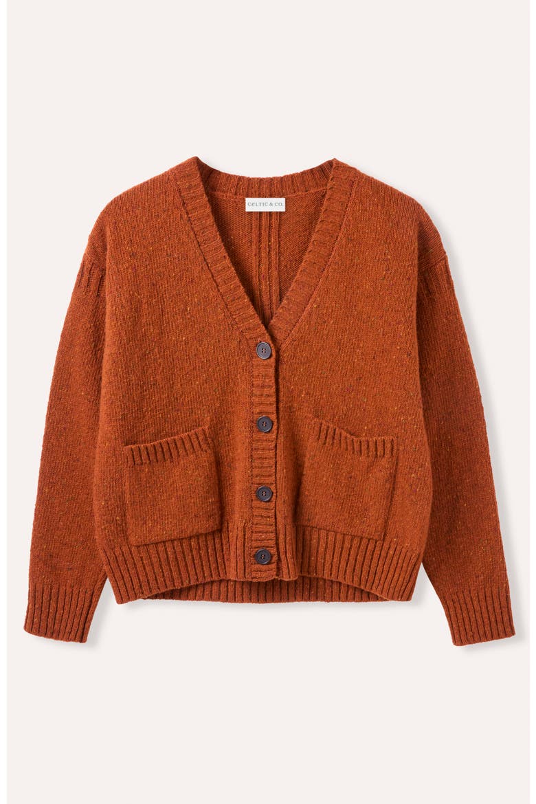 Donegal Boxy V-Neck Cardigan, Alternate, color, Rust