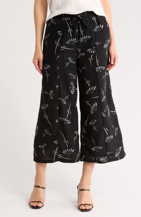 Floral Crop Wide Leg Pull-On Pants