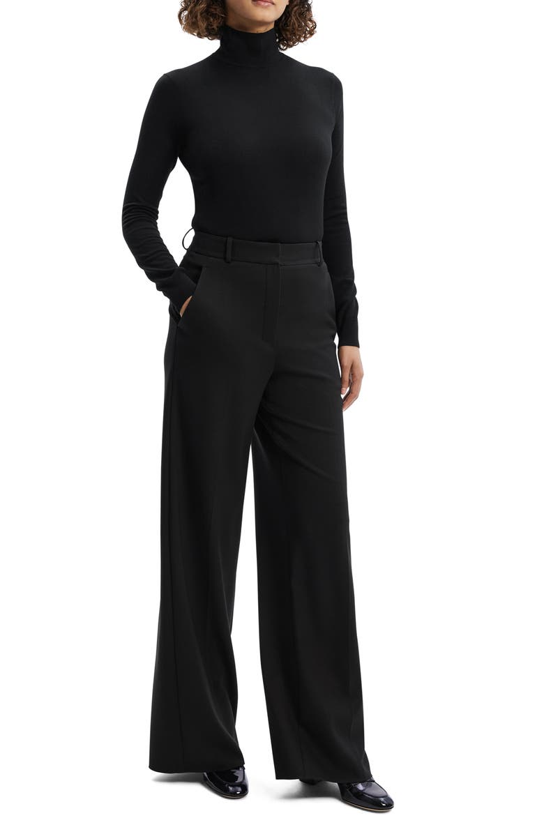 Theory High Waist Double Knit Wide Leg Pants, Alternate, color, Blk