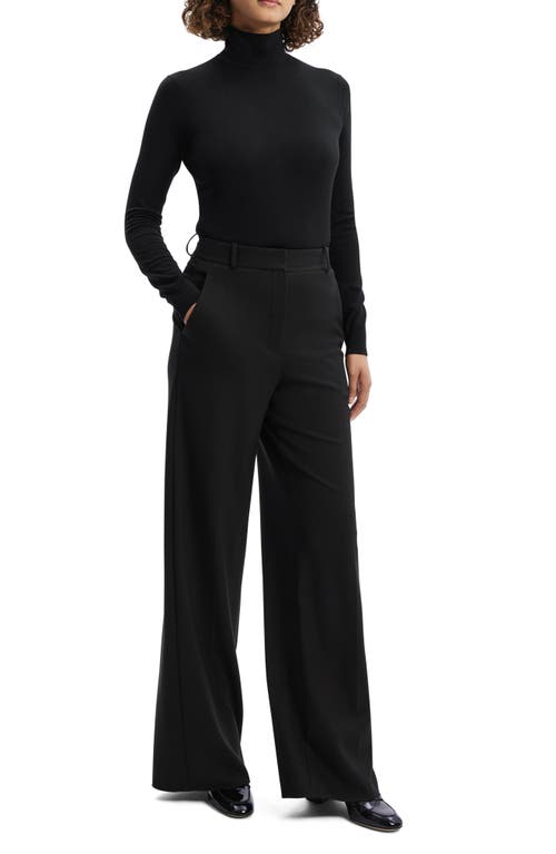 Theory High Waist Double Knit Wide Leg Pants In Black