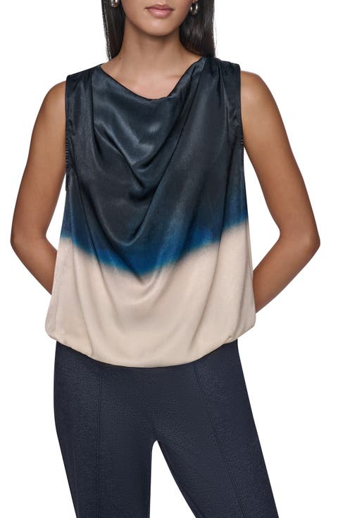 Ombre Cowl Neck Sleeveless Blouse