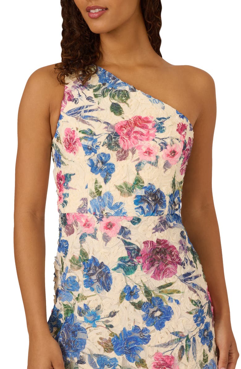 Adrianna Papell Floral Soutache Lace One-Shoulder Fit & Flare Midi Dress, Alternate, color, Alabaster Multi