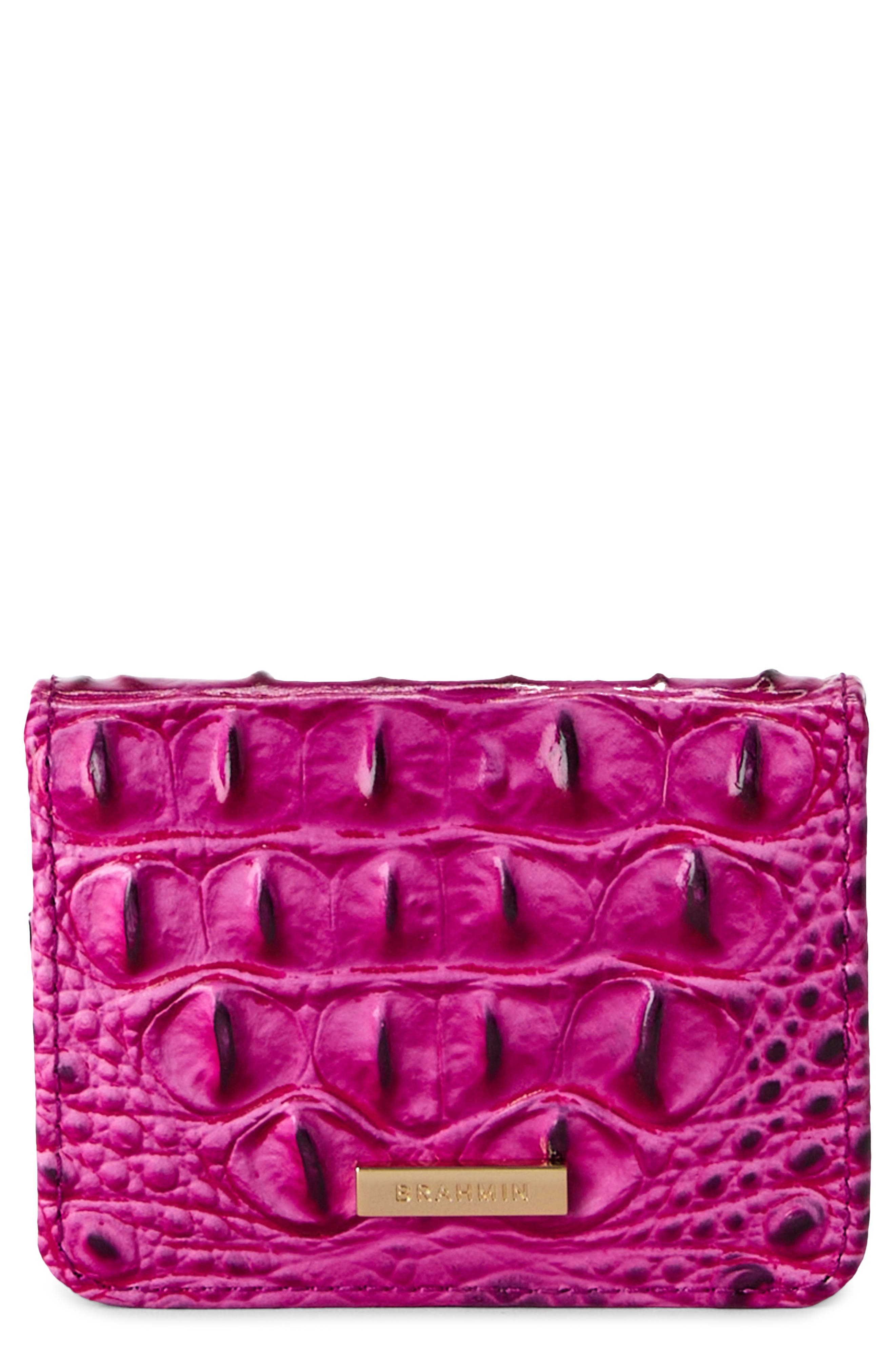 Clementine Embossed Leather Card Case, Main, color, ELECTRIC FUSCHIA