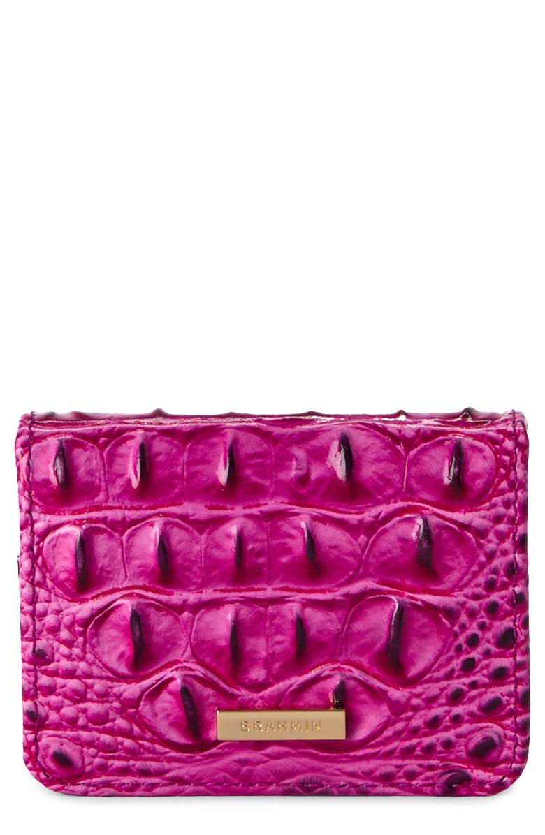 Brahmin Clementine Embossed Leather Card Case, Main, color, Electric Fuschia