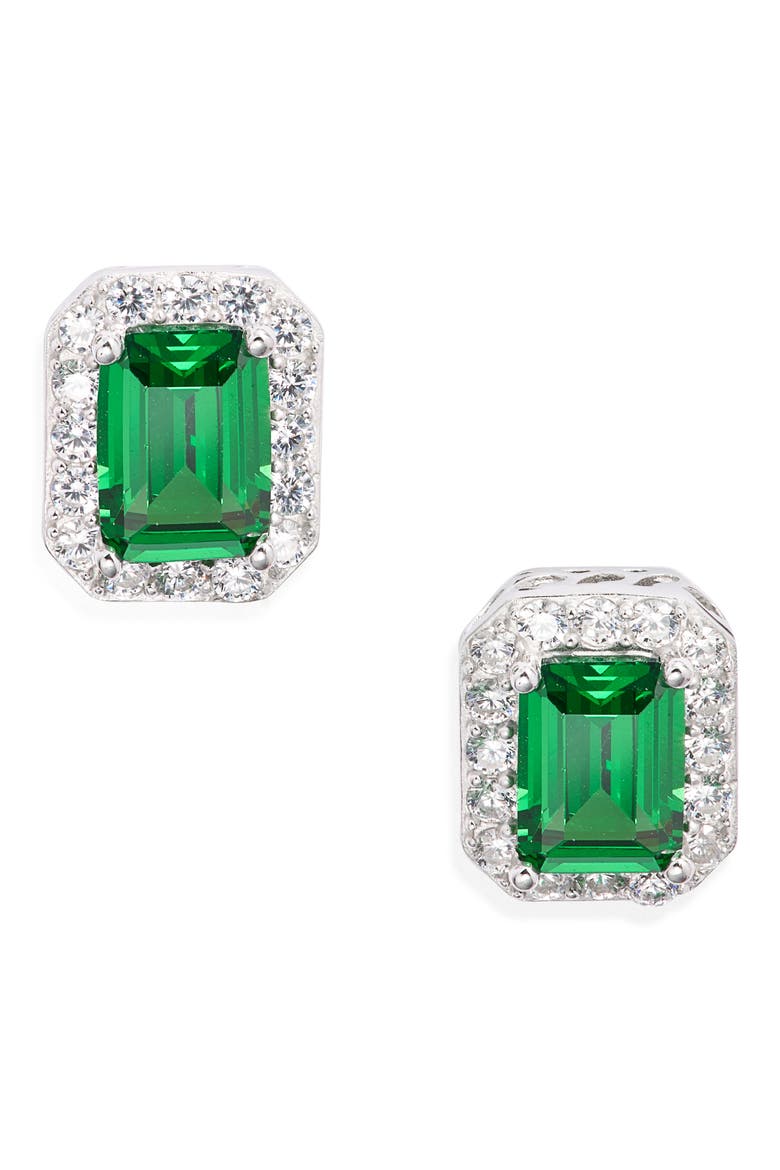 Cubic Zirconia Stud Earrings, Main, color, EMERALD- PLATINUM PLATED