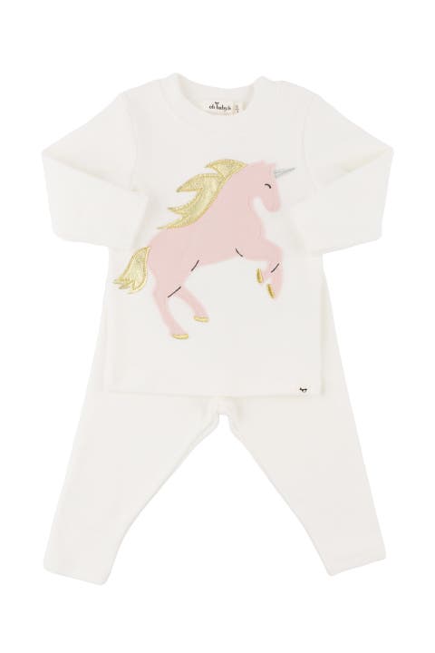Prancing Unicorn Applique Long Sleeve Two Piece Set