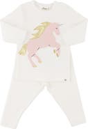 oh baby! Prancing Unicorn Applique Long Sleeve Two Piece Set