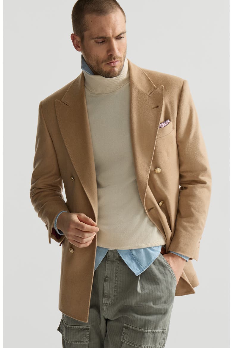 Camel flannel one-and-a-half breasted Tailor blazer with metal buttons, Alternate, color, Camel