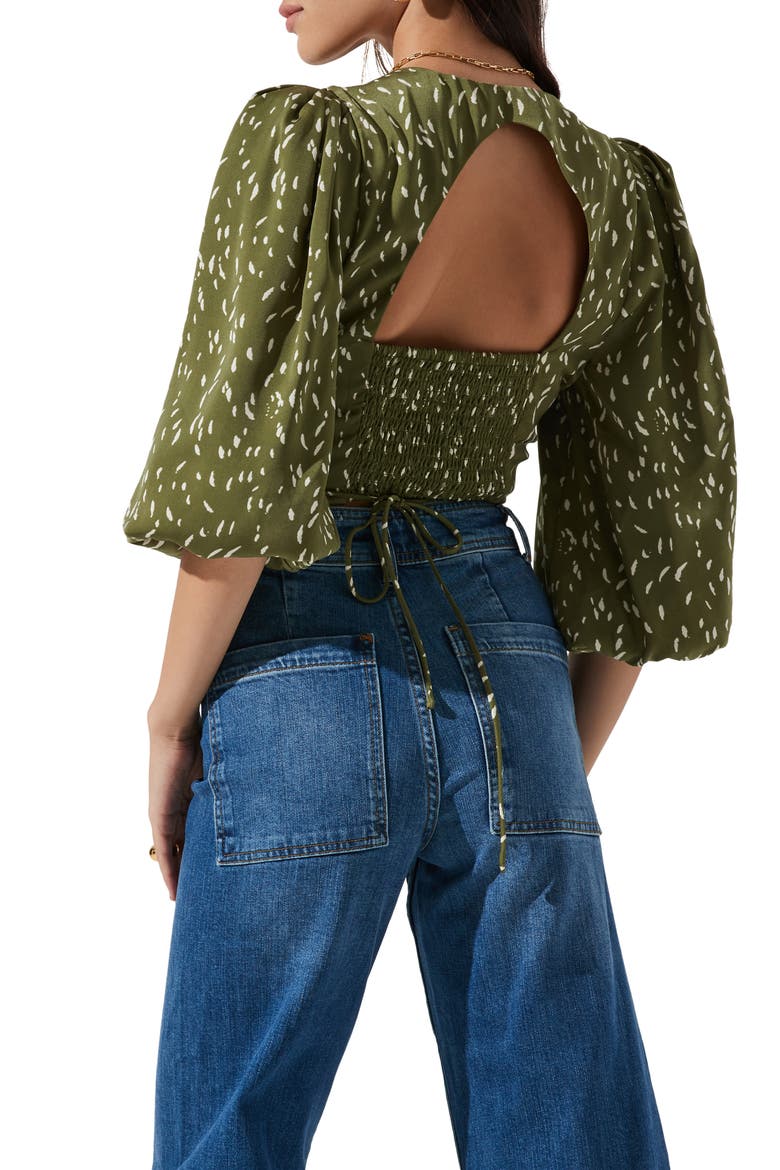 Wrap Front Cutout Top, Alternate, color, GREEN FLECKS