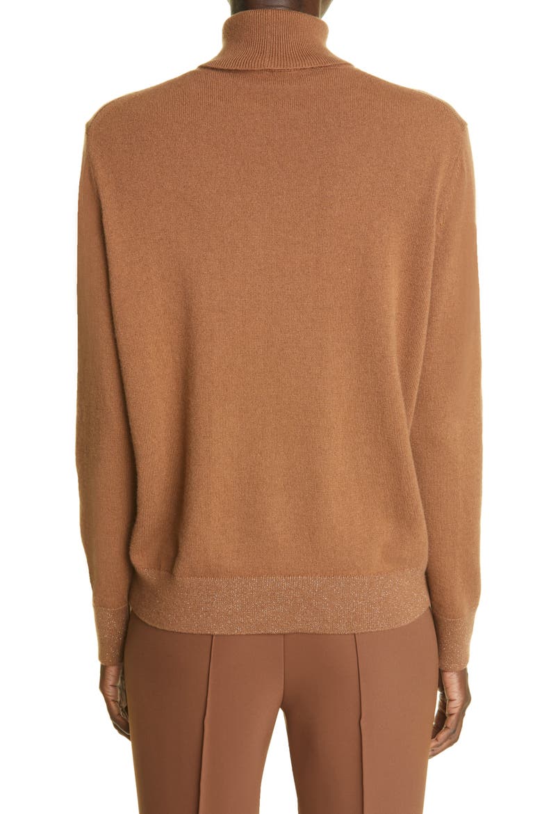 148 New York Metallic Trim Cashmere Turtleneck Sweater, Alternate, color, TOFFEE