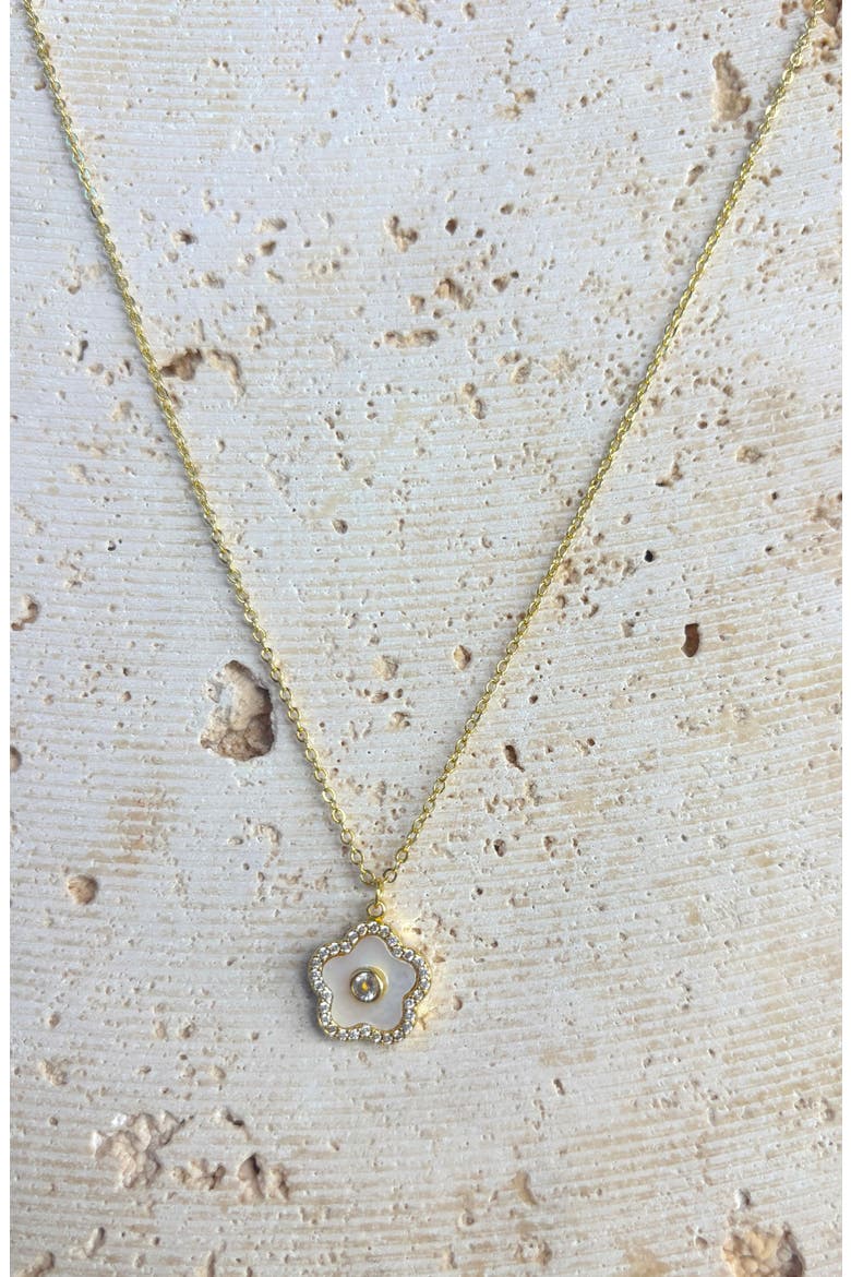 Floral Mother-of-Pearl Pendant Necklace, Alternate, color, GOLD/ WHITE