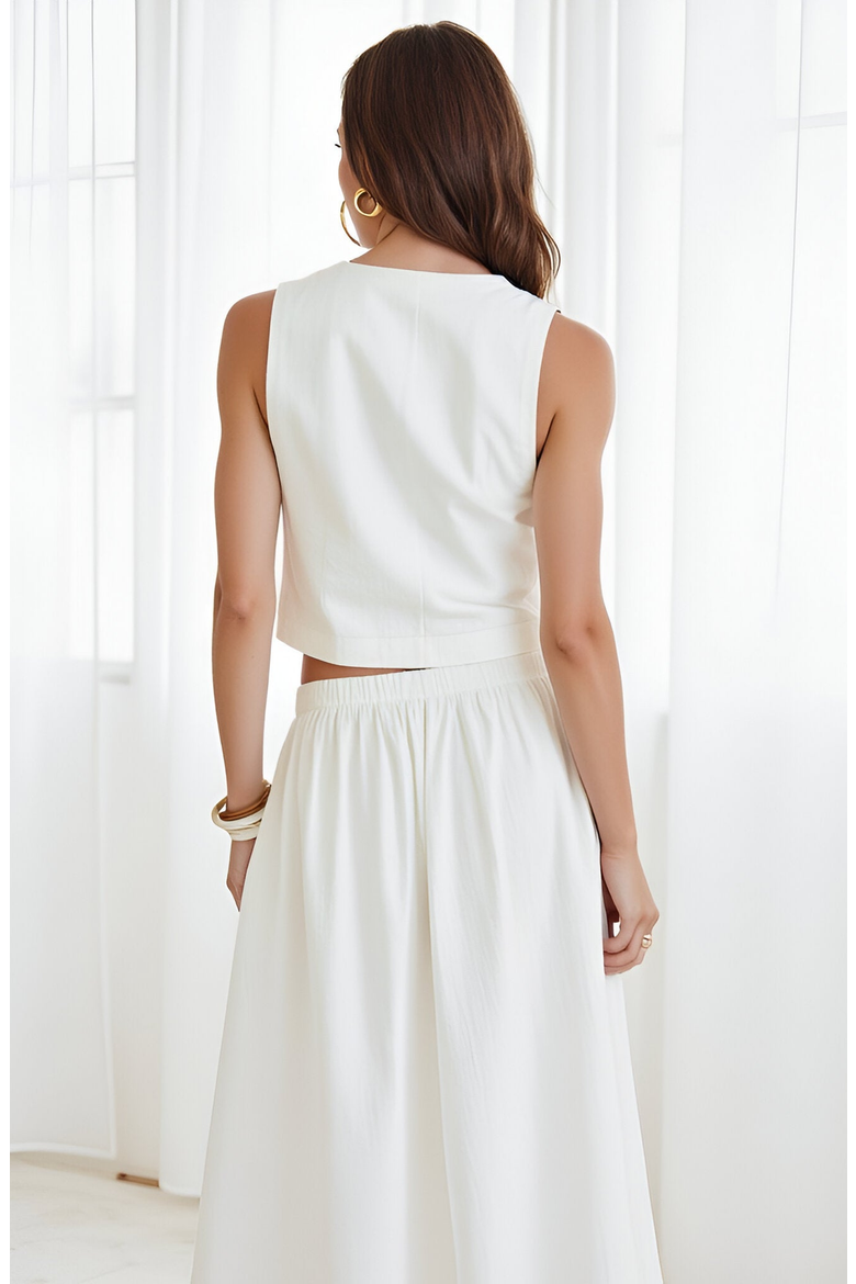 Double-Breasted Vest and Maxi Skirt Set, Alternate, color, White