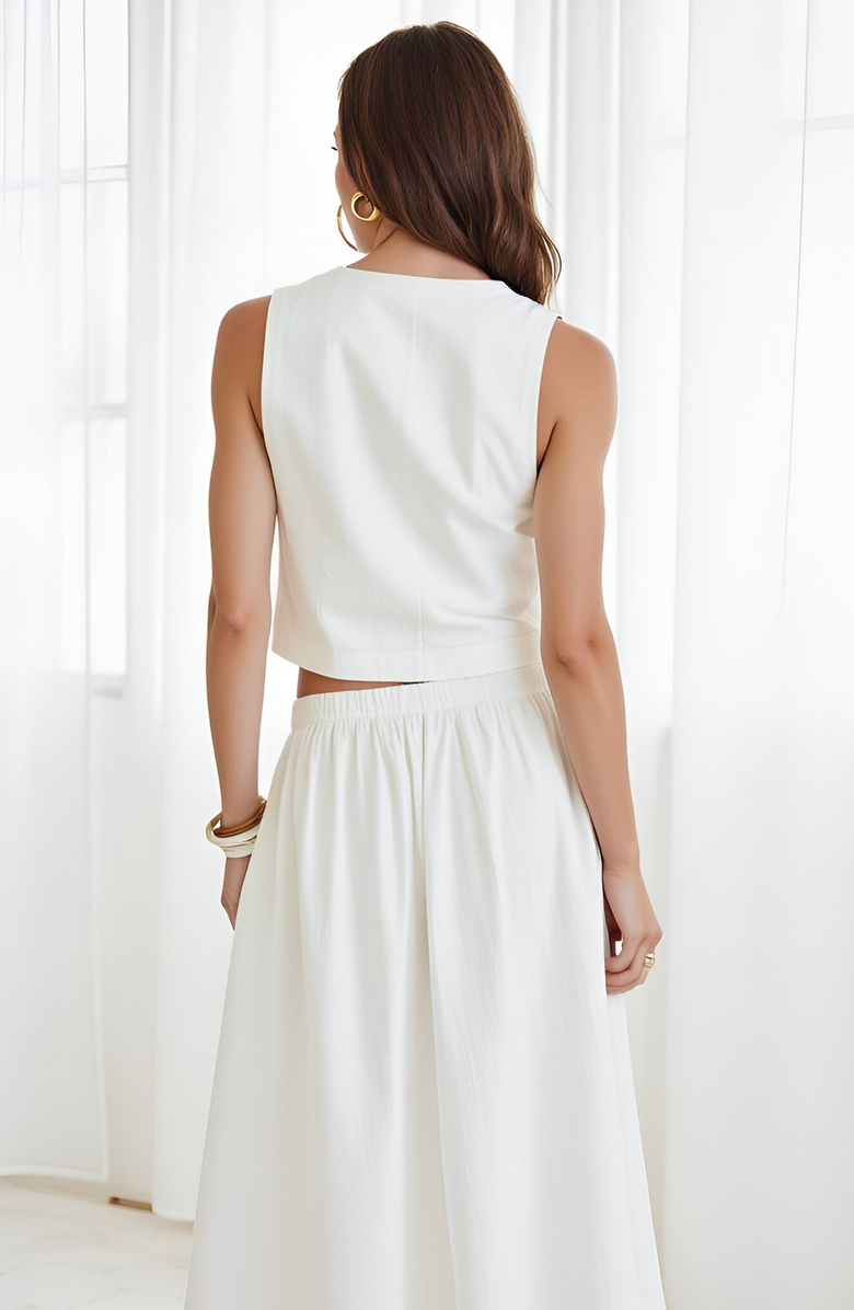 Modenaire Double-Breasted Vest and Maxi Skirt Set, Alternate, color, White