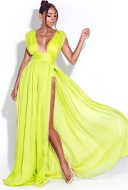 Miss Circle Valley Of Angels Chiffon Pleated High Slit Maxi Dress