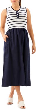 Karen Kane Stripe Mixed Media Midi Dress