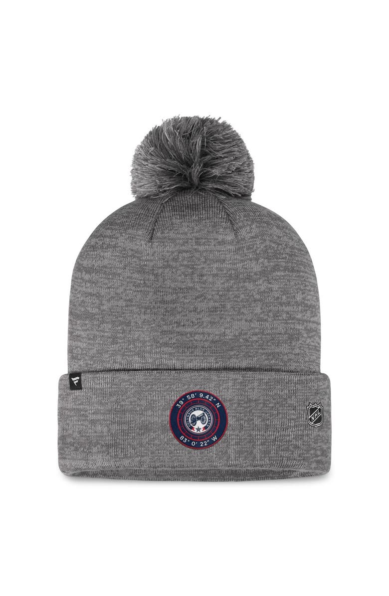 FANATICS Men's Fanatics Branded  Gray Columbus Blue Jackets Authentic Pro Home Ice Cuffed Knit Hat with Pom, Alternate, color, 