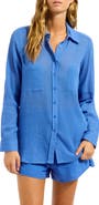 Seafolly Breeze Beach Button-Up Cotton Gauze Cover-Up Shirt