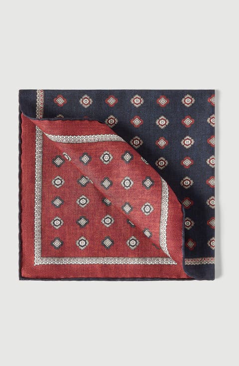 Silk pocket square with medallion design