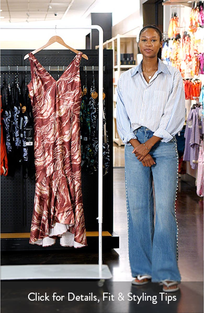 Cade Marbleized Print Satin High-Low Dress, sales video thumbnail