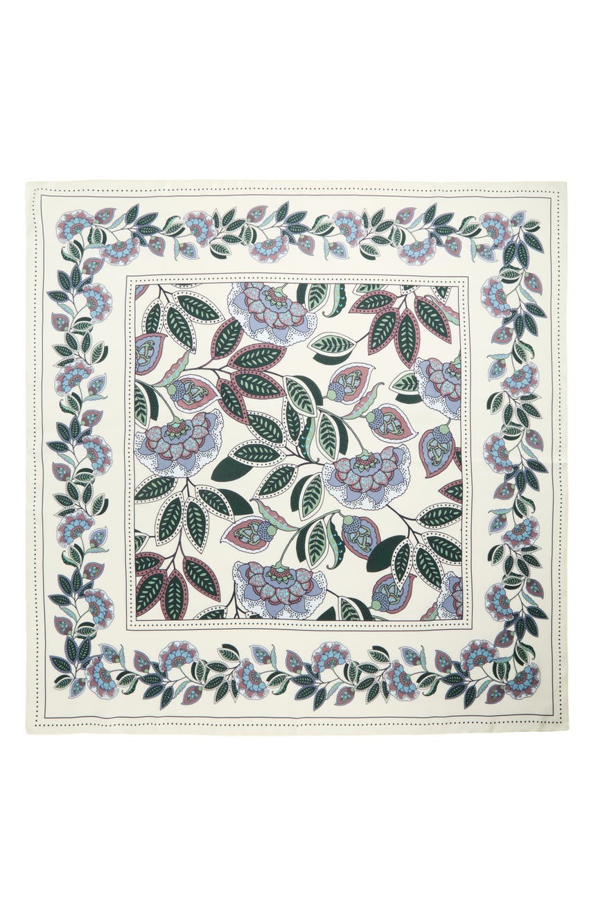 Botanical Print Square Silk Scarf