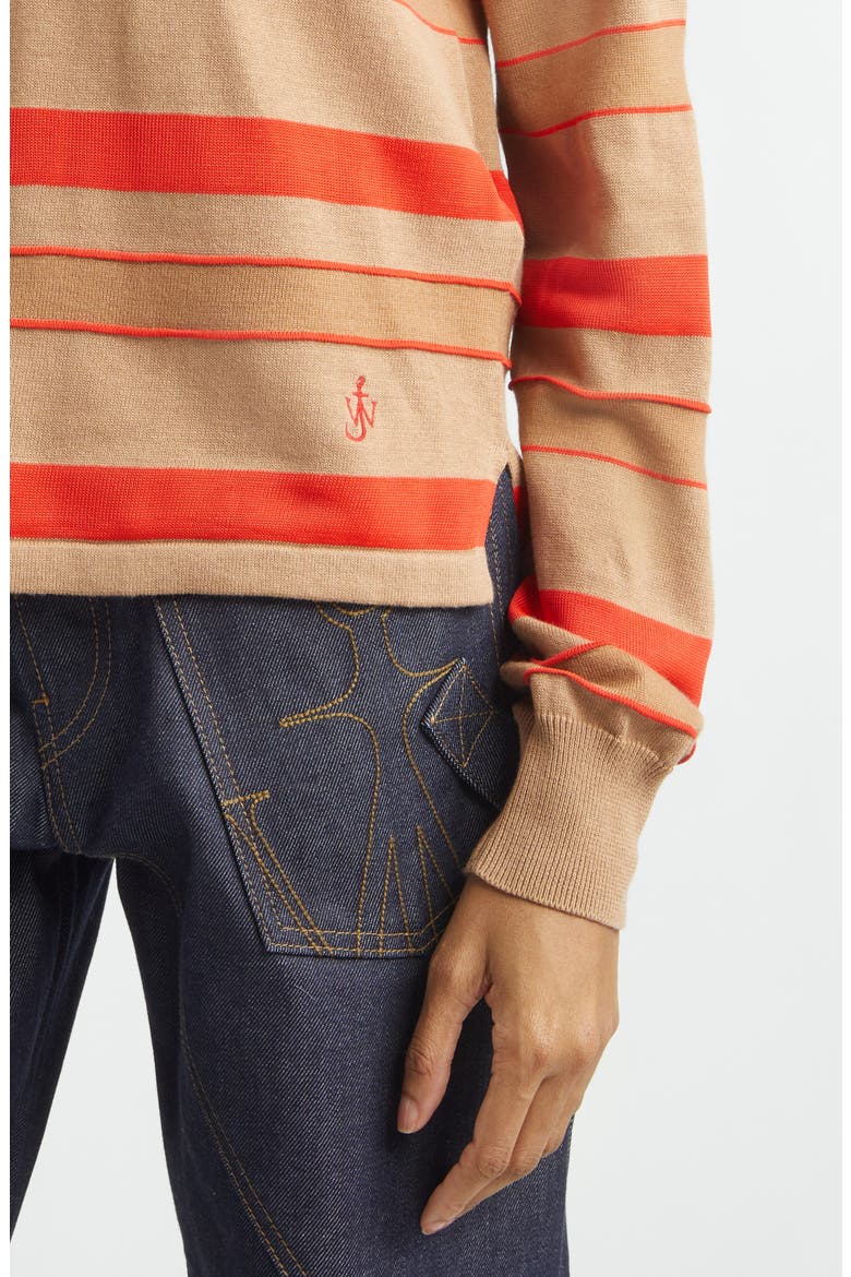 Stripe Cotton & Wool Blend Rugby Polo, Alternate, color, BISCUIT