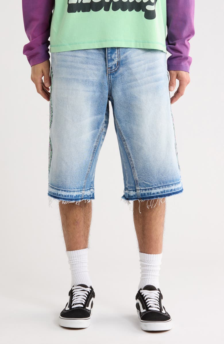 DIET STARTS MONDAY Snake Embroidered Denim Shorts, Main, color, Light Wash