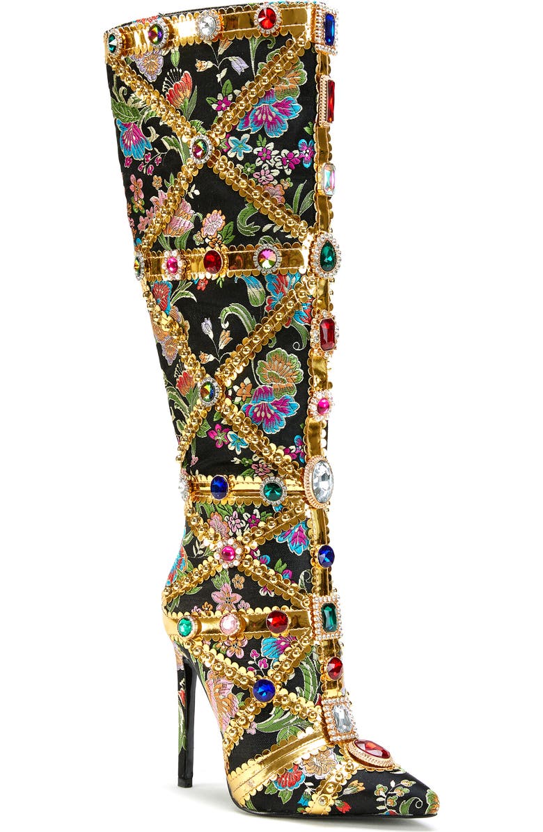 AZALEA WANG Confident Embellished Knee High Boot, Main, color, Black