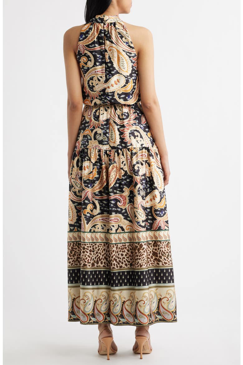 Paisley Print Stretch Satin Maxi Dress, Alternate, color, BLACK MULTI