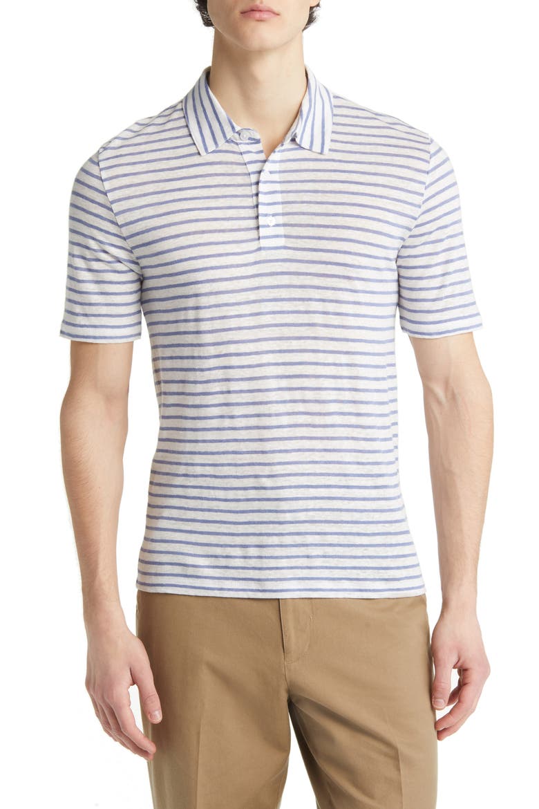 Stripe Short Sleeve Linen Polo, Main, color, OFF WHITE/RIVERA