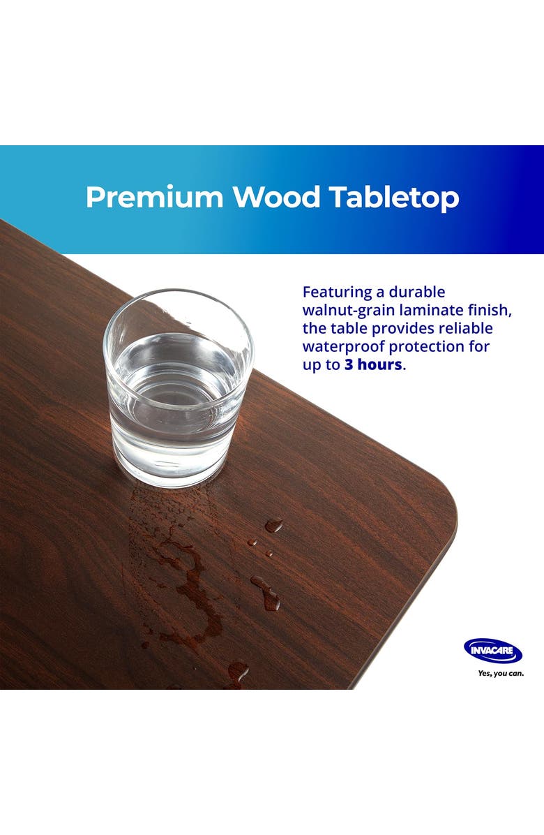 Invacare Adjustable Medical Bedside Table with L-Shaped Base, Alternate, color, Brown