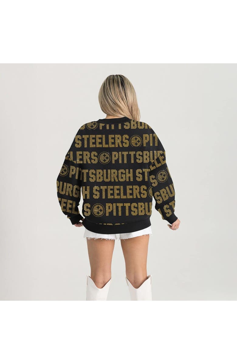 GAMEDAY COUTURE Women's Gameday Couture Black Pittsburgh Steelers Oversized Hype Era Rhinestone Text Sweatshirt, Alternate, color, Black