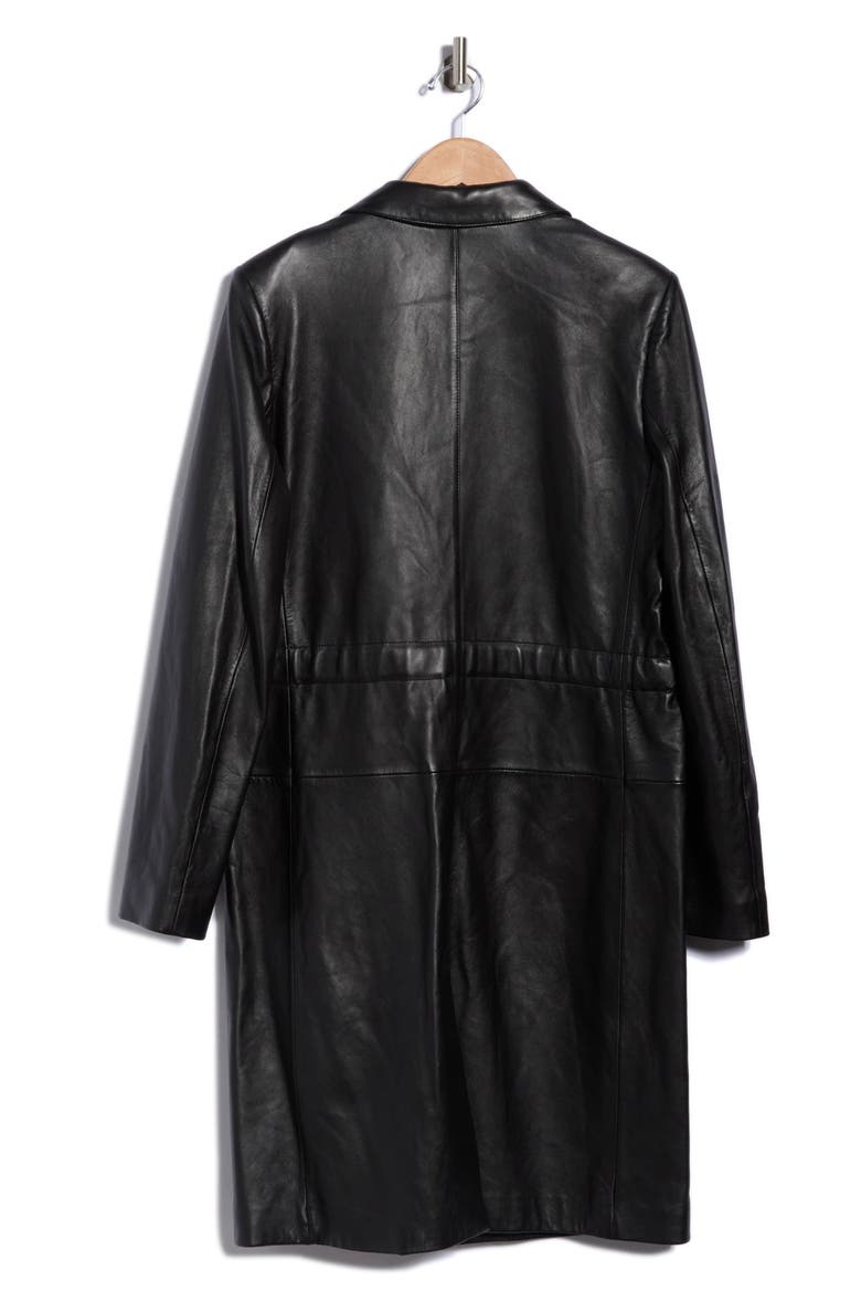 The Long Leather Belted Jacket, Alternate, color, BLACK