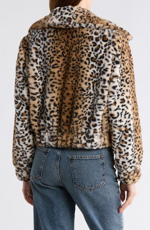 International Designer Leopard Print Faux Fur Bomber Jacket In Brown