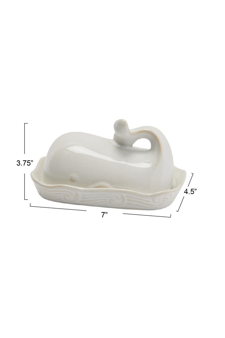 Coastal Stoneware Whale Shaped Butter Dish, White, Alternate, color, White