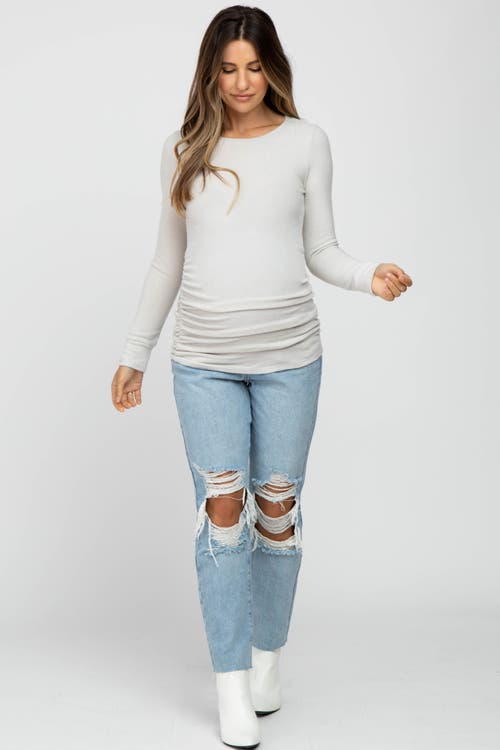 Pinkblush Soft Knit Ruched Maternity Top In White